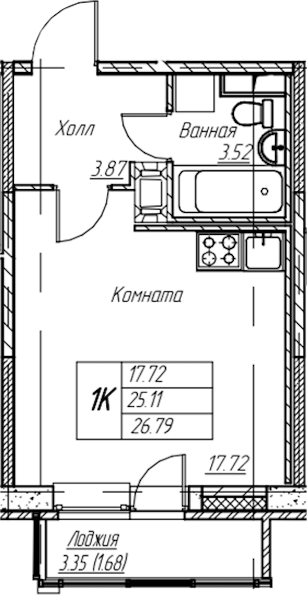 Квартира студия 26.79 м², 18/22 эт., ЖК «Парк-квартал Юнтолово»